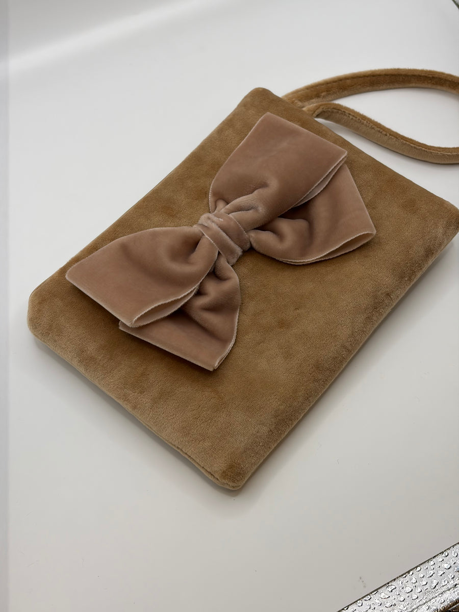 Pochette in velluto mini con fiocco