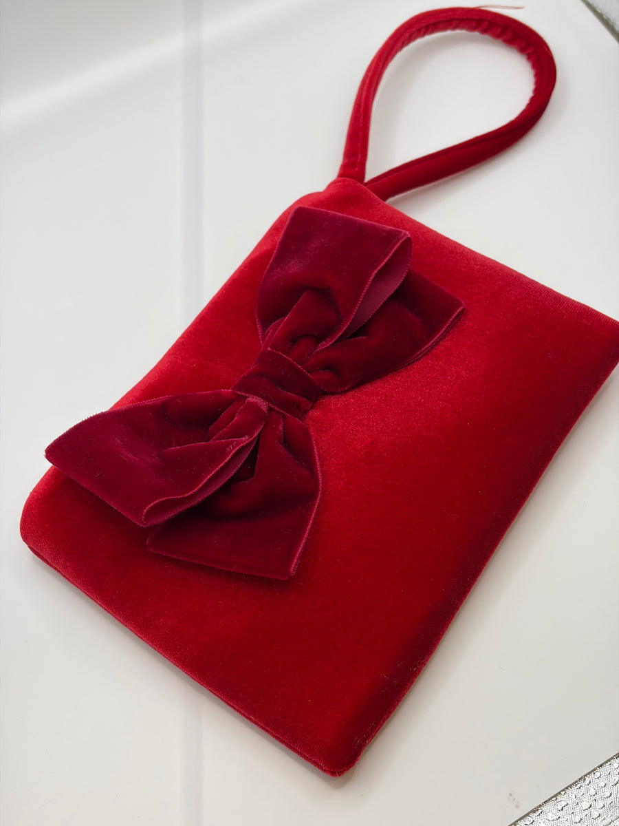 Pochette in velluto mini con fiocco