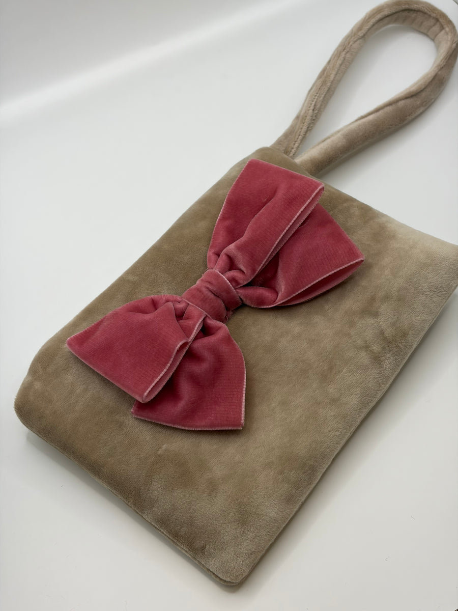 Pochette in velluto mini con fiocco